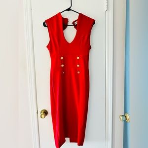 RED DRESS W GOLD APPLIANCES ALMOST FAMOUS DRESS VERY ELEGANT